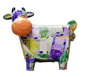 Colorful Euro Cow Sculpture PNG image