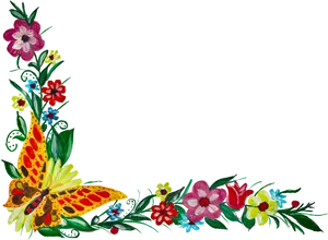 Colorful Floral Borderwith Butterfly PNG image