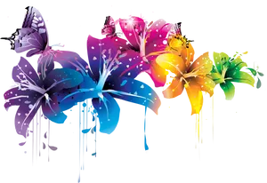 Colorful Floral Vectorwith Butterflies PNG image