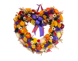 Colorful Floral Wreathwith Purple Ribbon