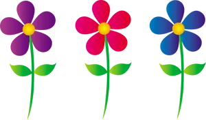 Colorful Flower Clipart Trio PNG