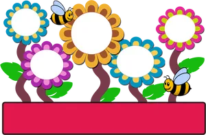 Colorful Flowersand Bees Graphic PNG image