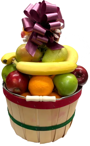 Colorful Fruit Basketwith Purple Bow PNG image