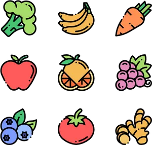 Colorful Fruitand Vegetable Icons