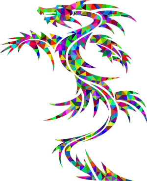 Colorful Geometric Dragon Tattoo Design PNG image
