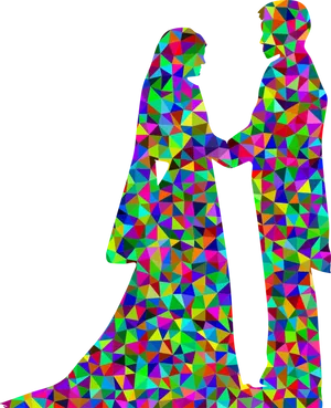 Colorful Geometric Wedding Couple PNG