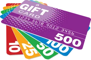 Colorful Gift Cards Stacked PNG image