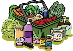 Colorful Grocery Shopping Illustration PNG image