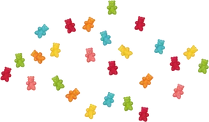 Colorful Gummy Bears Scatteredon Black Background PNG image
