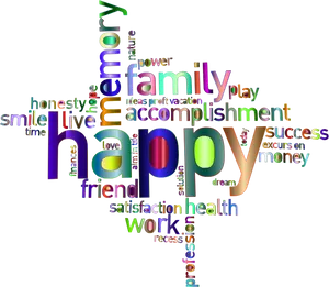 Colorful Happiness Word Cloud PNG image