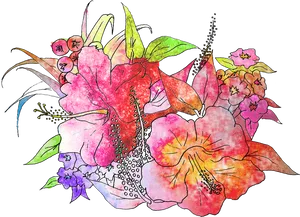 Colorful Hawaiian Floral Artwork PNG image