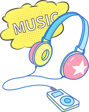 Colorful Headphones Music Player Illustration PNG image