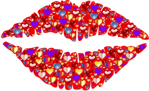 Colorful Hearts Lips Illustration PNG image
