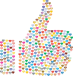 Colorful Hearts Thumbs Up Emoji Art PNG image