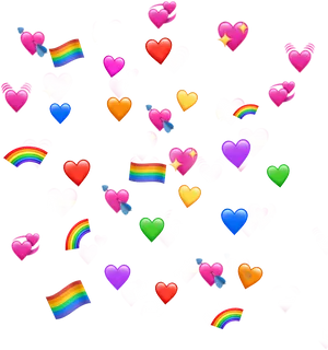 Colorful Heartsand Rainbows Pattern PNG image