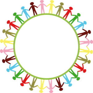 Colorful Human Chain Around Black Circle PNG image