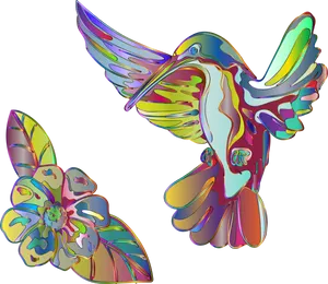 Colorful Hummingbirdand Flower Art PNG image