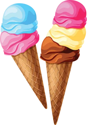 Colorful Ice Cream Cones PNG image