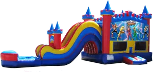 Colorful Inflatable Castle Slide Combo PNG image