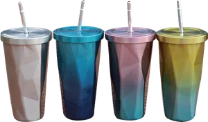 Colorful Insulated Tumblerswith Straws PNG image