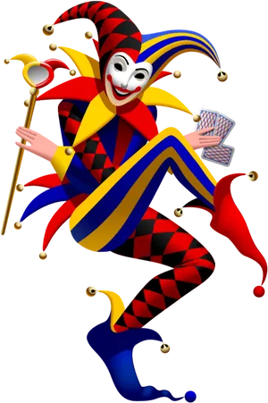 Colorful Jester Holding Cardsand Scepter