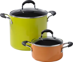 Colorful Kitchen Pots Black Background PNG image