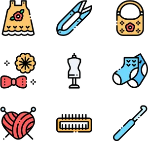 Colorful Knitting Icons Set PNG image