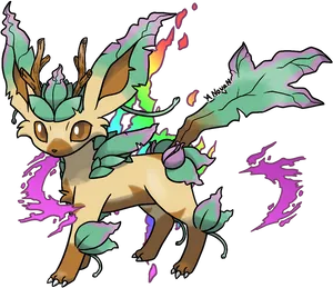 Colorful Leafeon Fan Art PNG image