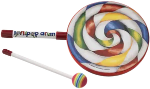 Colorful Lollipop Drumwith Mallet PNG image