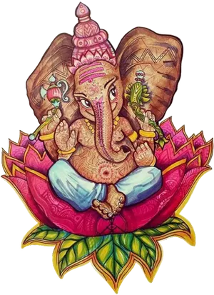 Colorful Lord Ganeshaon Lotus Illustration PNG image