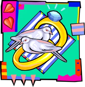 Colorful Lovebirds Wedding Ring Clipart PNG image