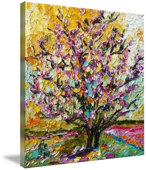 Colorful Magnolia Tree Oil Painting PNG image