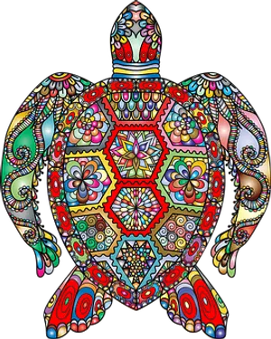 Colorful Mandala Turtle Artwork PNG image