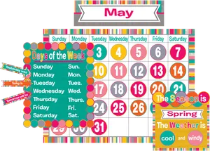 Colorful May Calendar Clipart PNG image