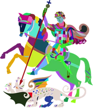 Colorful Medieval Knightand Beast