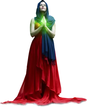 Colorful Meditation Womanin Red Dress