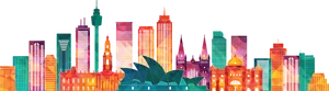 Colorful Melbourne Skyline Illustration PNG image