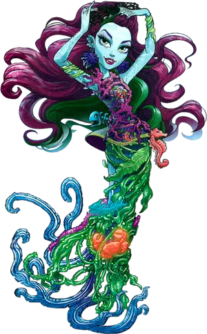 Colorful_ Mermaid_ Animated_ Character PNG image