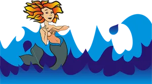 Colorful Mermaid Cartoon Waves PNG image