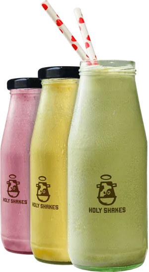 Colorful Milkshakesin Bottles PNG image