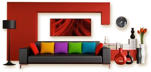 Colorful Modern Living Room Decor PNG image