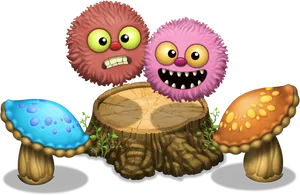 Colorful Monstersand Mushrooms PNG image