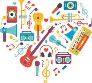 Colorful Music Instruments Collage PNG image
