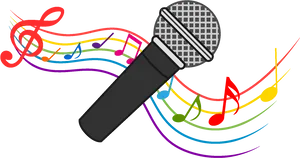 Colorful Music Notesand Microphone PNG image