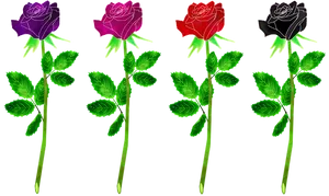 Colorful Neon Roses Vector Illustration PNG