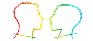 Colorful Neon Silhouettes Facing Each Other PNG image