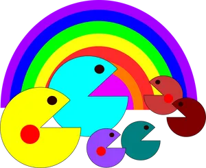 Colorful Pac Manand Ghostswith Rainbow PNG image