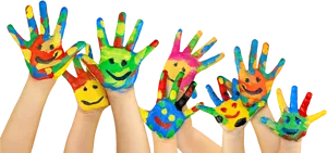 Colorful Painted Handswith Smiley Faces PNG image