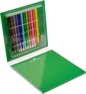 Colorful Pencil Setin Green Box PNG image