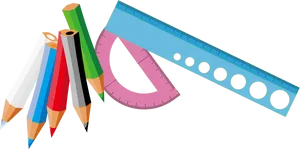 Colorful Pencilsand Rulers Graphic PNG image